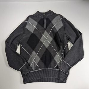 BKE Sweater Men's XL Gray Argyle Qtr. Zip Standard Fit Buckle Preppy Mock Neck